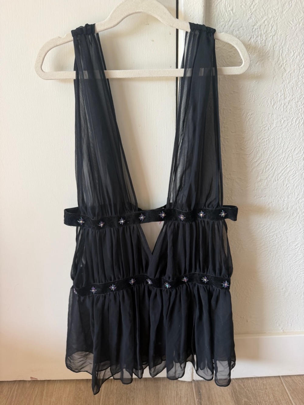 Victoria's Secret Black Sheer Embellished Chiffon top